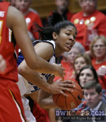 Krystal Thomas tracks down a key rebound after a Maryland miss -  - 