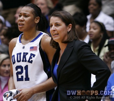 Joy Cheek and Joanne P. McCallie on the Duke sideline -  - 
