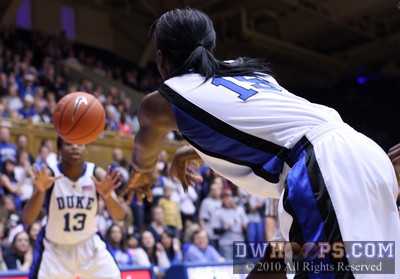 Bridgette Mitchell passes the ball out, but was standing on the line right in front of me, turnover.  Maryland would cut Duke's lead to just one. -  - D15;2, 4:07, 54-51