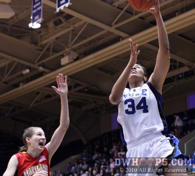 Lori Bjork (left) expresses her frustration as Krystal Thomas gives Duke an 11 point lead -  - D34;2,0:44,70-59