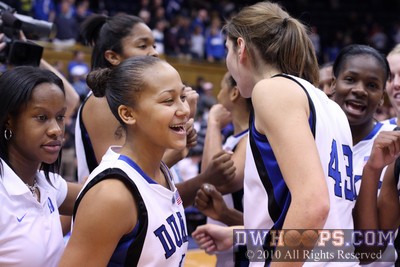 Duke huddle breaks after a very nice win -  - 
