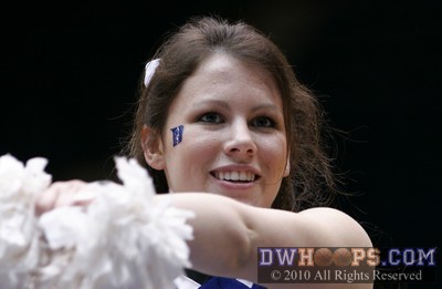 A Duke Cheerleader inspires the crowd during a break in the action -  - 