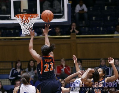 The Duke defense parts as Monica Wright again goes to the goal.  She finished with a game high 27. -  - 