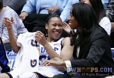 Joy Cheek on the bench with Duke assistant Samantha Williams -  - 