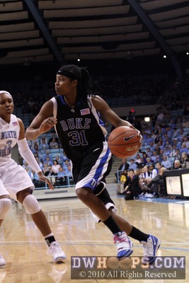 Keturah Jackson and Duke were forced to wear their alternate black road uniforms because Jasmine Thomas's blue uniform was missing. -  - 