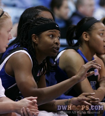 A bit of coaching from senior Keturah Jackson on the Duke bench -  - 