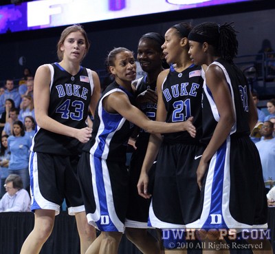 Jasmine Thomas tries to settle down Duke's team after a Carolina foul -  - 