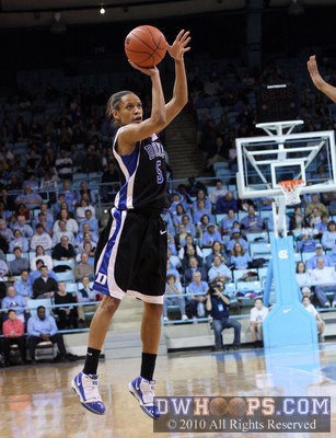 A three by Jasmine Thomas gave Duke its biggest lead of the game, 40-33. -  - 