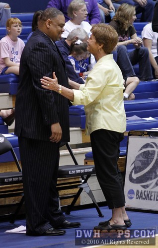 Hampton Head Coach David Six with old friend and former Duke Head Coach Debbie Leonard -  - 
