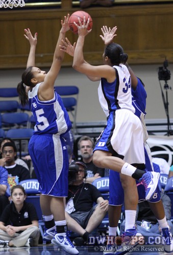 Krystal Thomas shoots over Melanie Warner -  - 