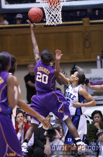 LSU's Destini Hughes was a bit of a turnover machine in the opening stanza, including a walk before this shot -  - 