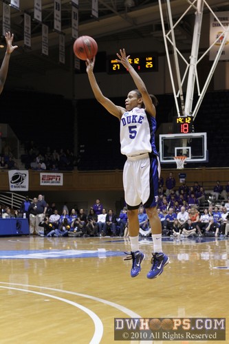 Jasmine Thomas tries a three from beyond the taped-over men's three point line. -  - 