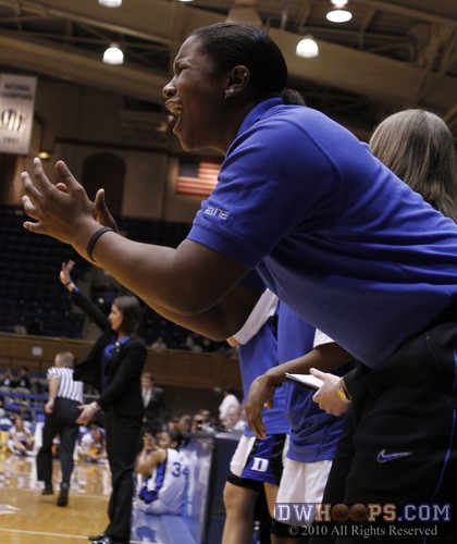 Janee Johnson reacts from the Duke bench -  - 