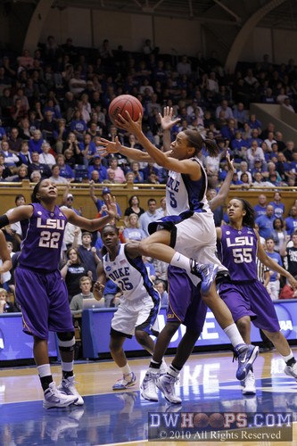 This time Jasmine Thomas would not miss, but would instead give Duke the lead for keeps.   (5 frames) -  - 