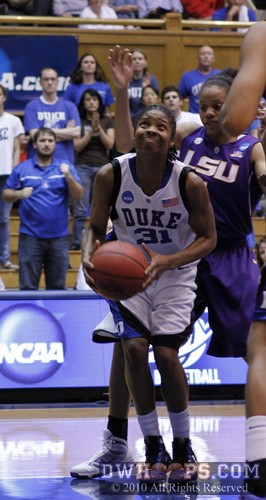 A determined Keturah Jackson gathers herself for a layup to extend Duke's lead to three, forcing an LSU time out -  - 