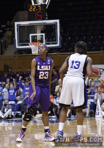 Down five with the clock melting away, LSU's Allison Hightower is forced to foul -  - 