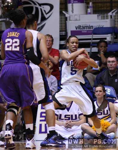 Jasmine Thomas gets the last defensive rebound of the game, Duke had a remarkable nine board second half advantage. -  - 