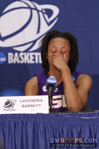 A question about senior teammate Allison Hightower was too much for  Lasondra Barrett.  Van Chancellor showed great compassion by stepping in to answer the question, thus ending the student athlete part of the session. -  - 
