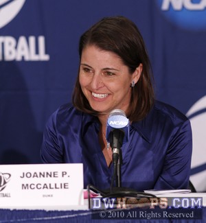 A happy Coach P in the postgame presser talking basketball with Rob.