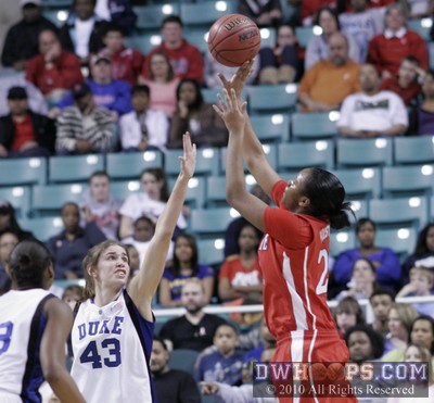 Bonae Holston shoots the basketball over the outstretched arm of Duke's Allison Vernerey -  - 