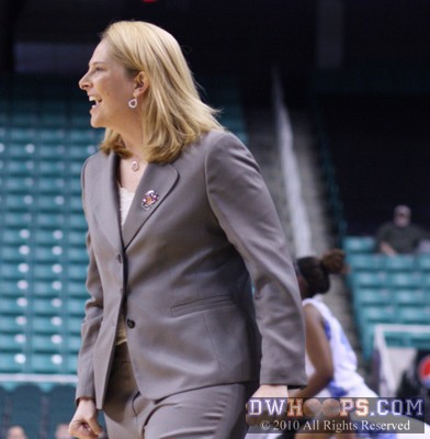 Maryland Head Coach Brenda Frese exhorts her defense -  - 