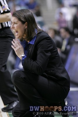 Duke Head Coach Joanne P. McCallie shouts instructions to her team during a tense moment in the second half -  - 