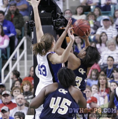 Allison Vernerey (43) blocks a Sharena Taylor jump shot -  - 