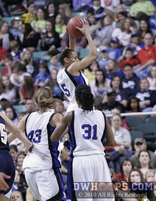 With the game tied at 40, Jasmine Thomas pulls down a key defensive board -  - 