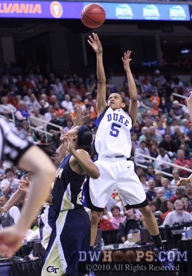 Jasmine Thomas nails a jumper in transition, putting Duke up five and forcing a Georgia Tech time out -  - 