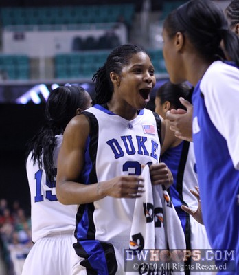 Keturah Jackson cheers a Joy Cheek layup that put Duke up by seven -  - 