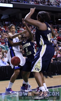 With Duke up 12 with 1:27 left, Krystal Thomas commits an offensive foul -  - 