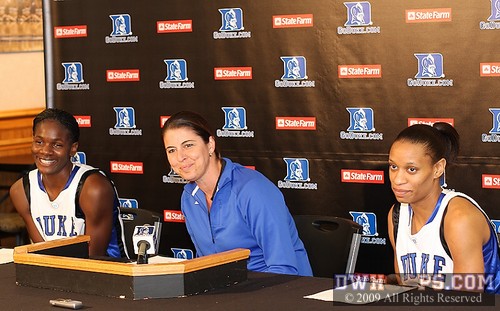 Bridgette Mitchell, head coach Joanne P. McCallie, and Jasmine Thomas in the media room -  - 