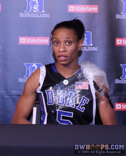 Jasmine Thomas with ice on her shoulder after the game -  - 