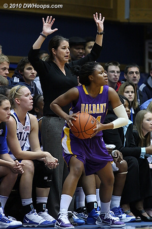 Coach P encourages her defense to get 