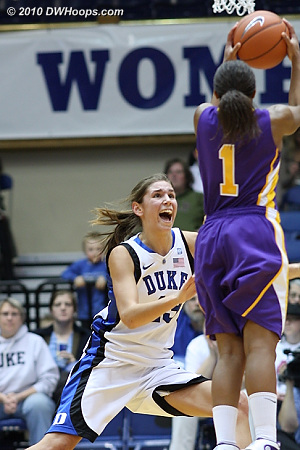 Allison Vernerey reacts to a three point attempt by Cassandra Callaway.