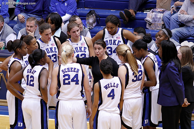 Coach P in the Duke huddle telling players to 