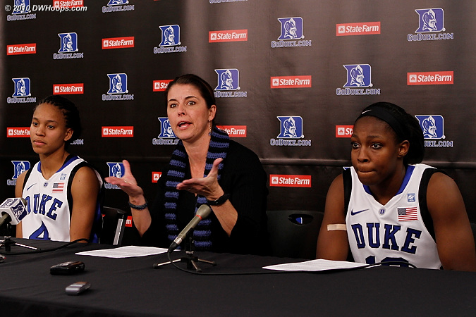 Coach P in the media room with Chloe Wells and Chelsea Gray.