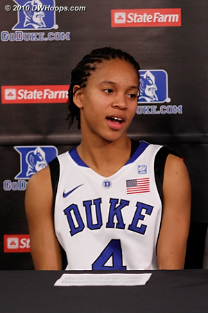 Chloe Wells answers a question about the period when all five freshmen were on the floor.