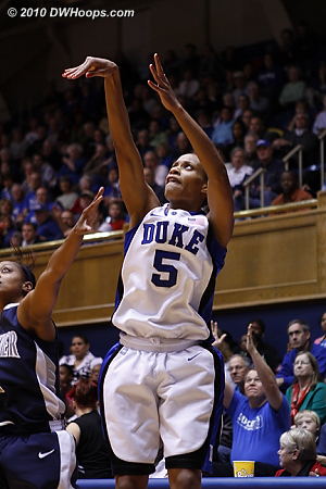 Jasmine hits a three to give Duke its largest lead of the night, 10-3.