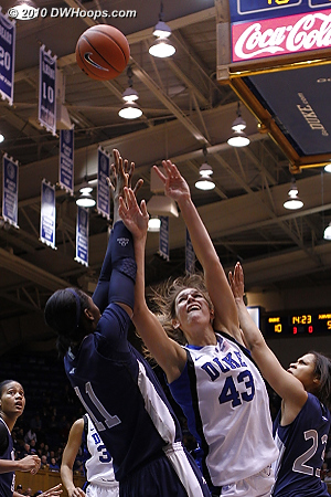 Amber Harris and Allison Vernerey battle on Duke's offensive glass.