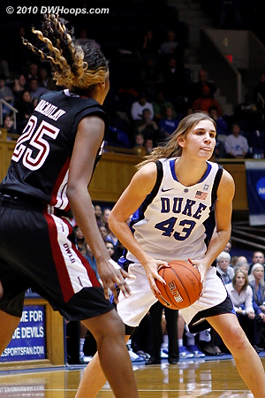 Allison Vernerey looks to pass inside.