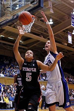 Haley Peters battles Temple's Kristen Mccarthy for a loose ball.