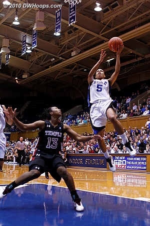 Jasmine Thomas soars to the hoop on a fast break