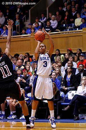 Shay Selby tries to work her magic again, but a miss gave Temple the chance to cut into Duke's ten point lead.