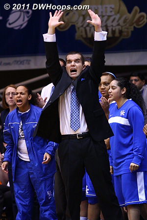Kentucky assistant Matt Insell reacts to the Cats taking the lead.  