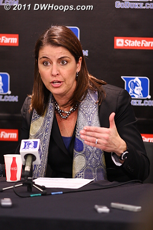 Joanne P. McCallie takes questions after the 14th Duke win to start the 2010-11 season.