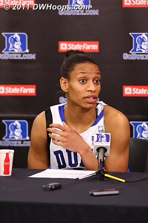 Jasmine Thomas in the media room.  - Duke Tags: #5 Jasmine Thomas 