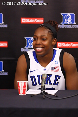 A happy Chelsea Gray in the media room.  - Duke Tags: #12 Chelsea Gray 