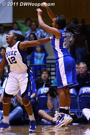 Maegan Conwright tries a three over Chelsea Gray.  - Duke Tags: #12 Chelsea Gray 