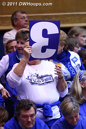 Kentucky ended a six minute scoring drought with an E pointer, er, 3 pointer by Keyla Snowden.  
